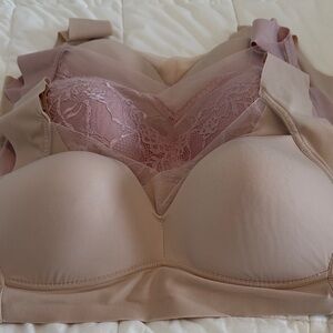 Chic Lace Accent Bra - Blush and Beige